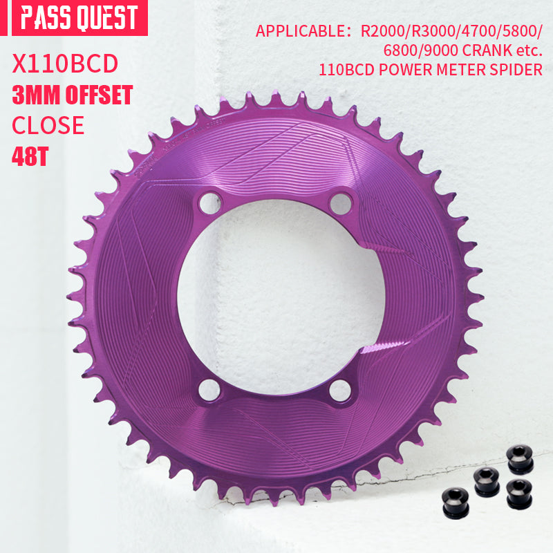 PASS QUEST SPRILL X110BCD 3mm offset (4-bolt AERO) Round Narrow Wide Chainring
