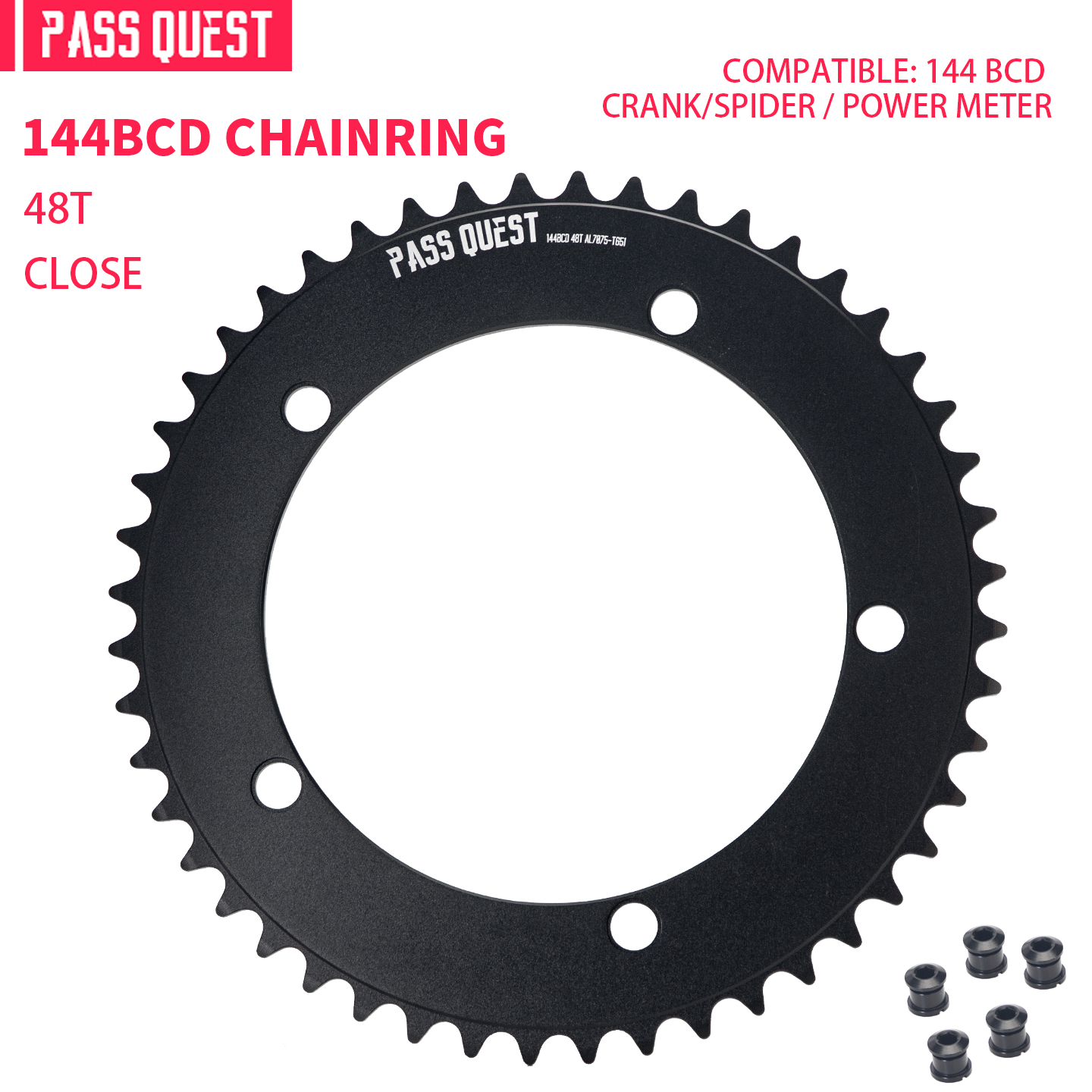 PASS QUEST 144 BCD 1/8" Fixie Single Speed BMX Track Chainring 42-70T