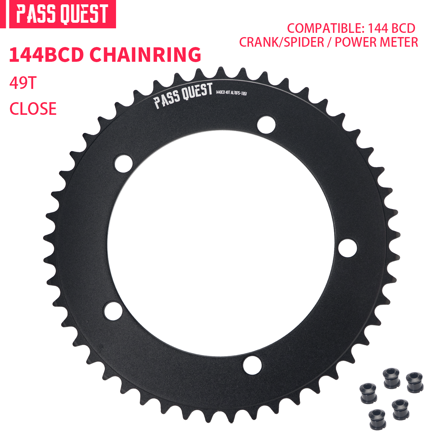 PASS QUEST 144 BCD 1/8" Fixie Single Speed BMX Track Chainring 42-70T