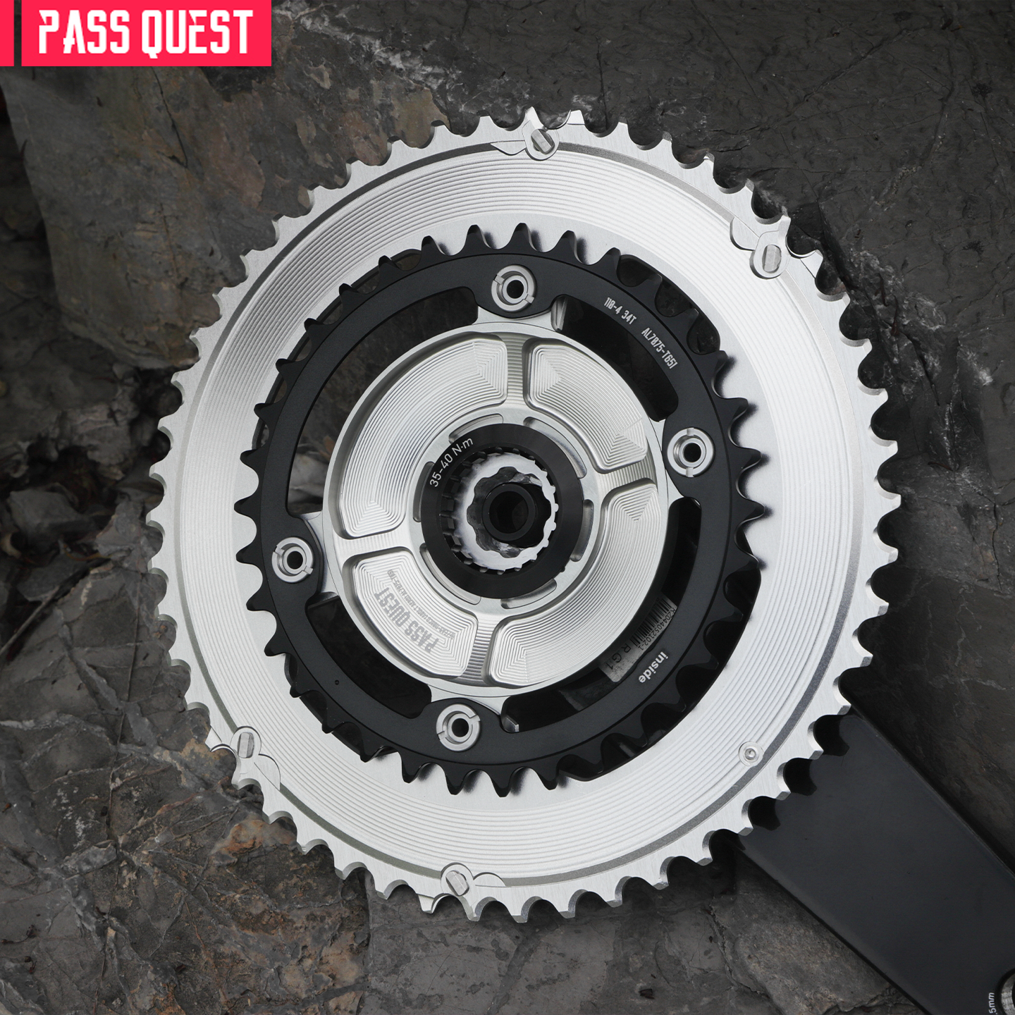 PASS QUEST 2X 110BCD Universal Textured Crankshaft Sprocket Set 11-12S