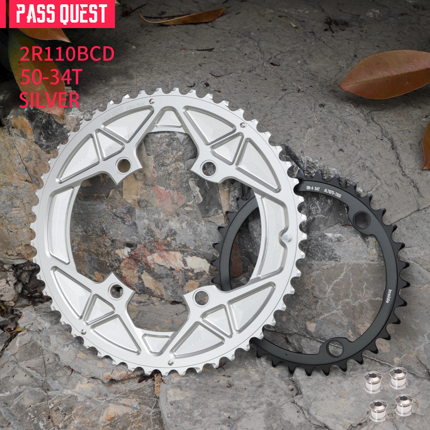 PASS QUEST 2X 110BCD Universal Textured Crankshaft Sprocket Set 11-12S