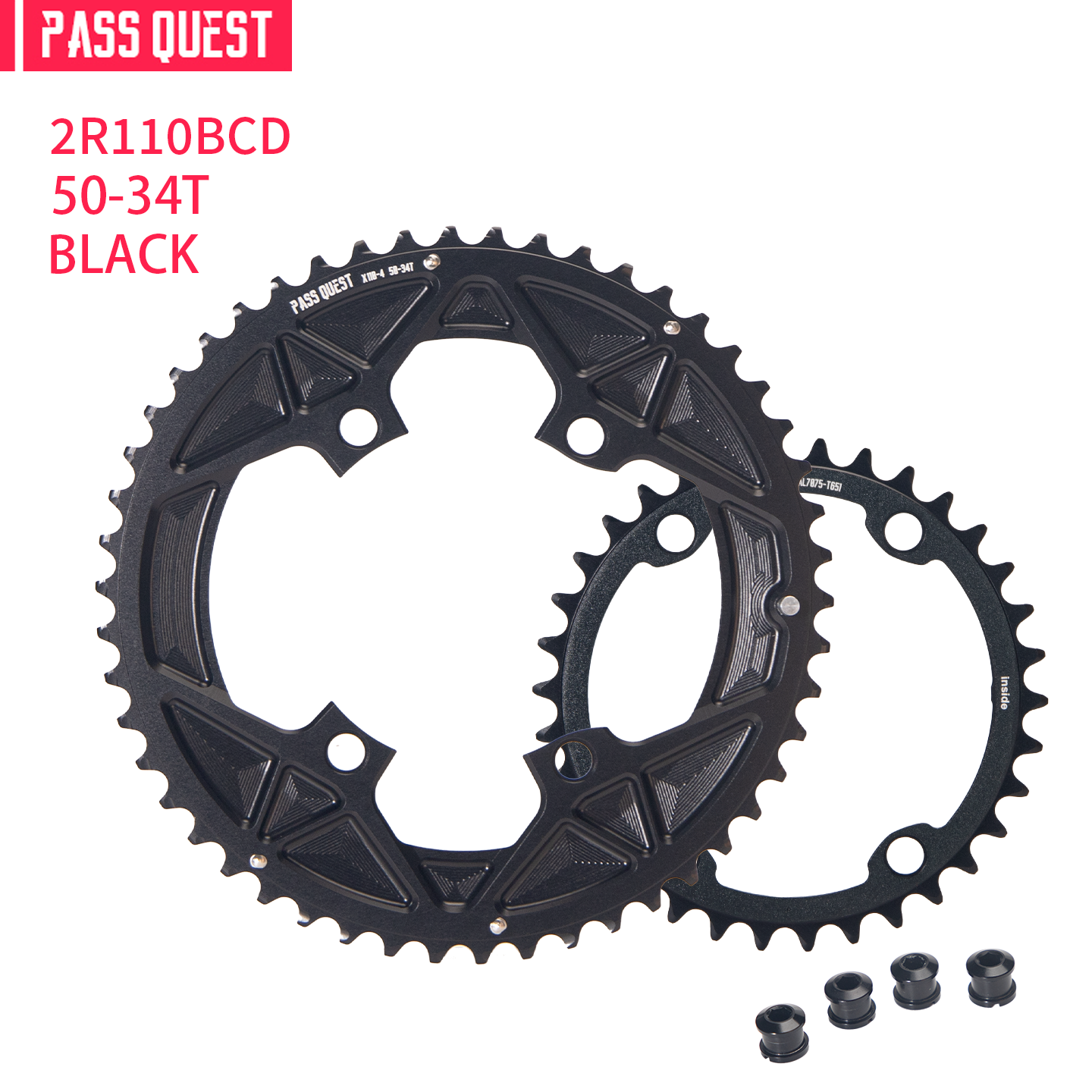 PASS QUEST 2X 110BCD Universal Textured Crankshaft Sprocket Set 11-12S