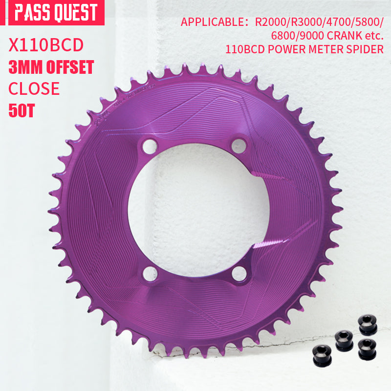 PASS QUEST SPRILL X110BCD 3mm offset (4-bolt AERO) Round Narrow Wide Chainring
