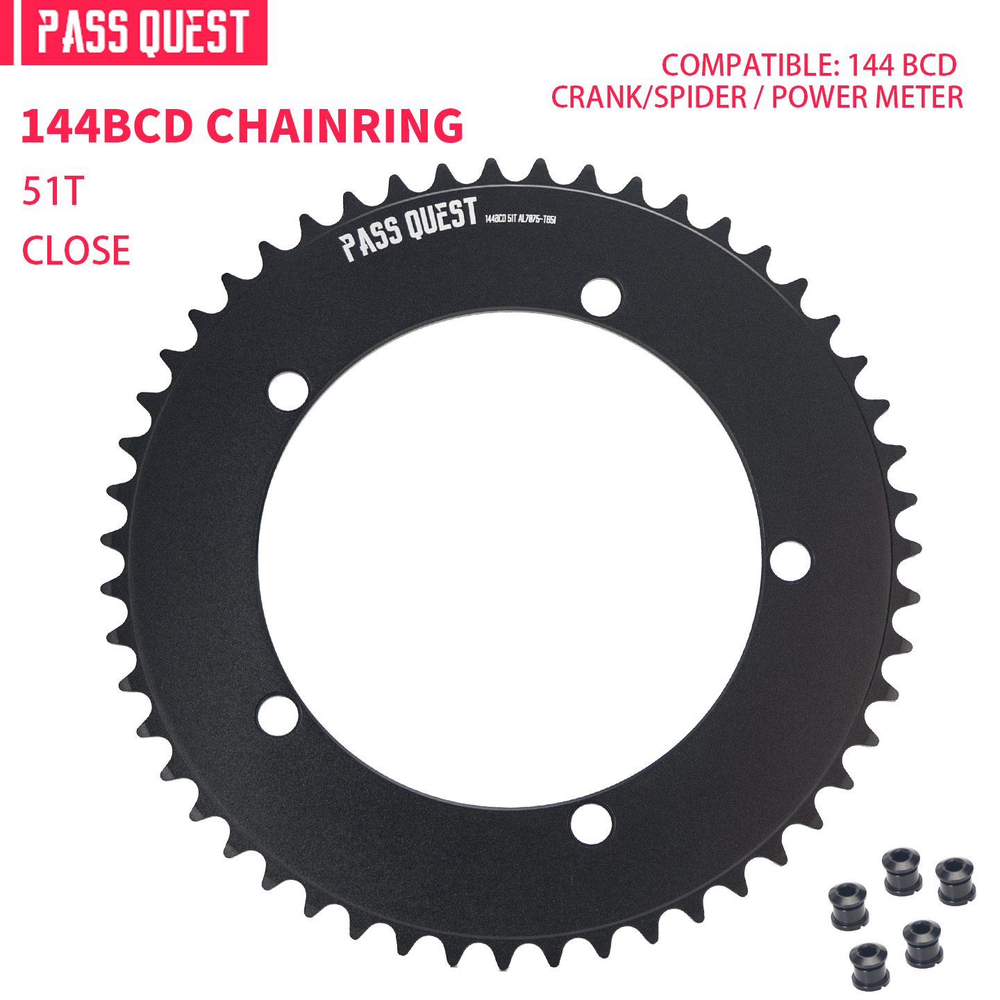 PASS QUEST 144 BCD 1/8" Fixie Single Speed BMX Track Chainring 42-70T