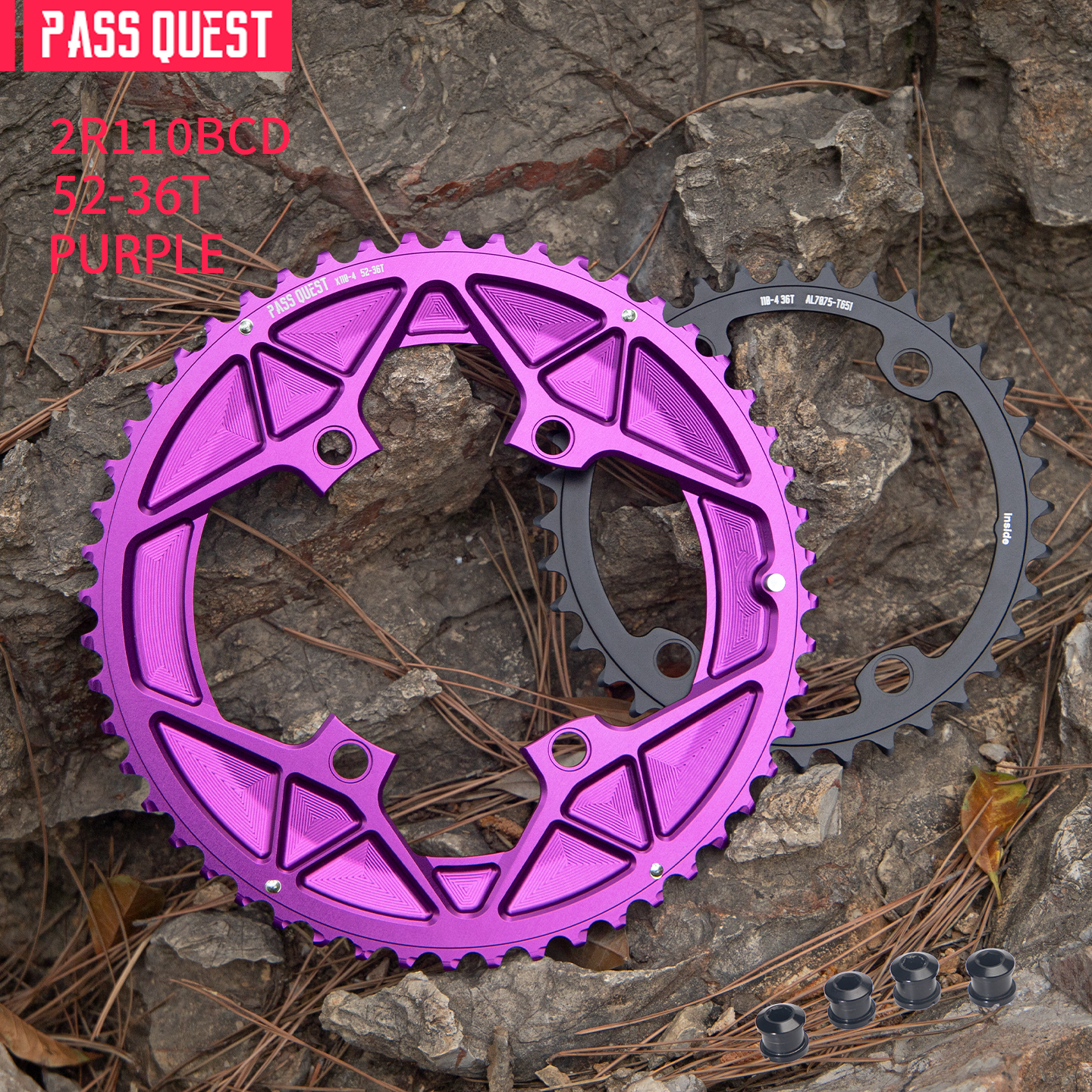 PASS QUEST 2X 110BCD Universal Textured Crankshaft Sprocket Set 11-12S