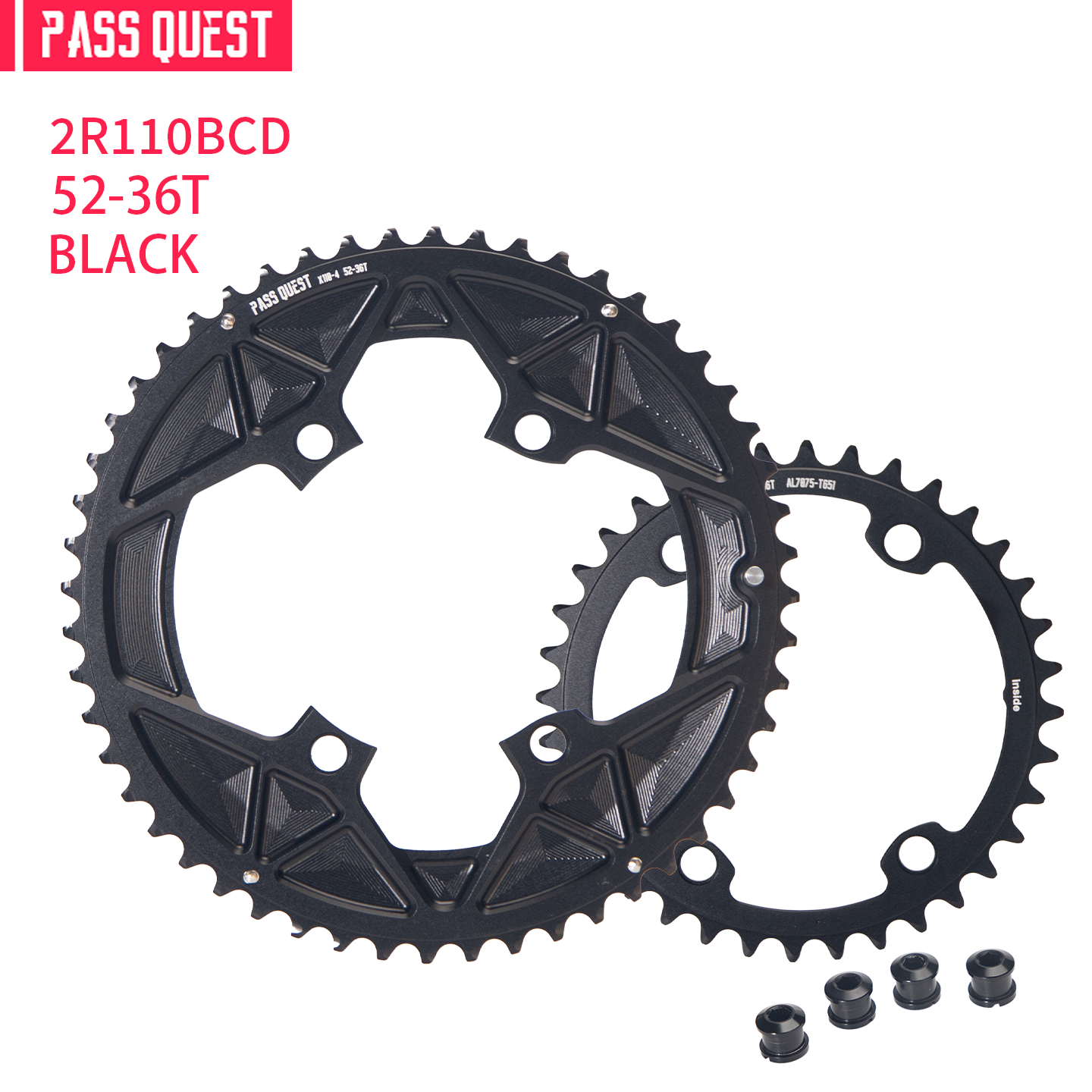PASS QUEST 2X 110BCD Universal Textured Crankshaft Sprocket Set 11-12S