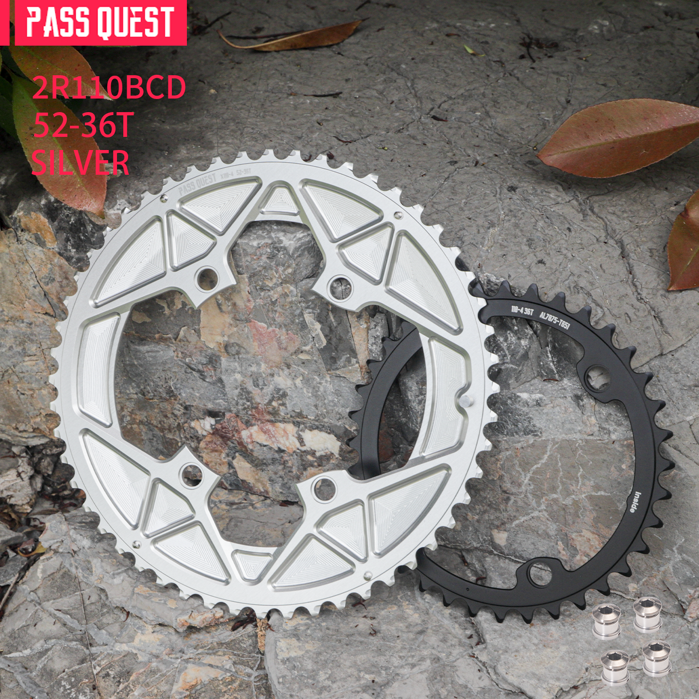 PASS QUEST 2X 110BCD Universal Textured Crankshaft Sprocket Set 11-12S