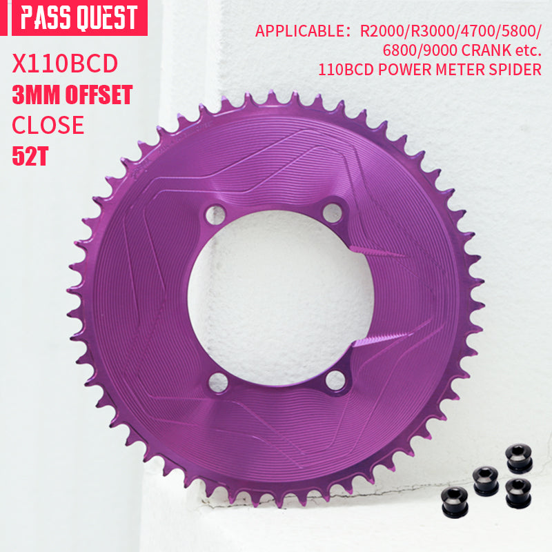 PASS QUEST SPRILL X110BCD 3mm offset (4-bolt AERO) Round Narrow Wide Chainring