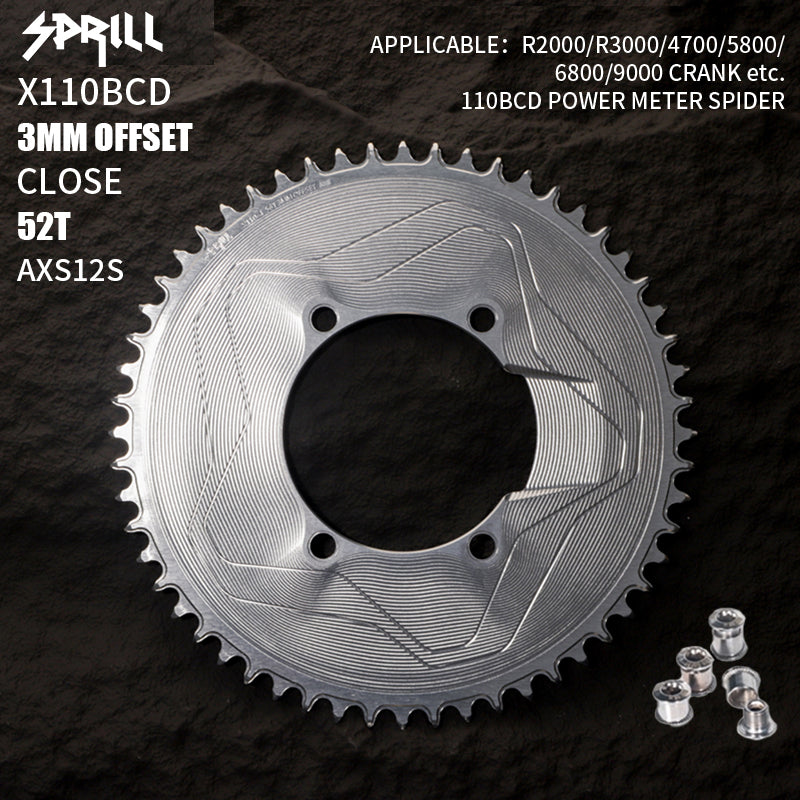 PASS QUEST SPRILL X110BCD 3mm offset AXS (4-bolt AERO) Round Narrow Wide Chainring
