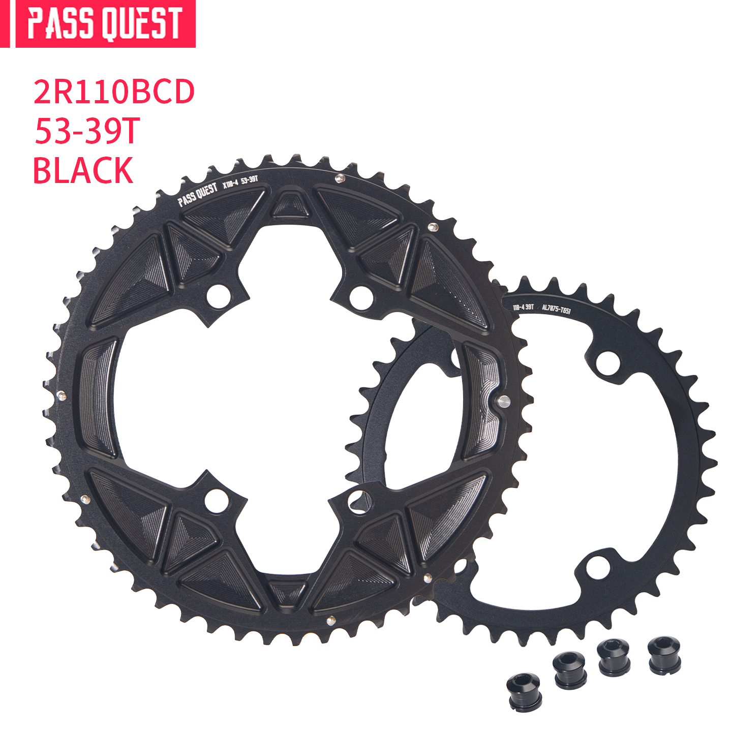PASS QUEST 2X 110BCD Universal Textured Crankshaft Sprocket Set 11-12S