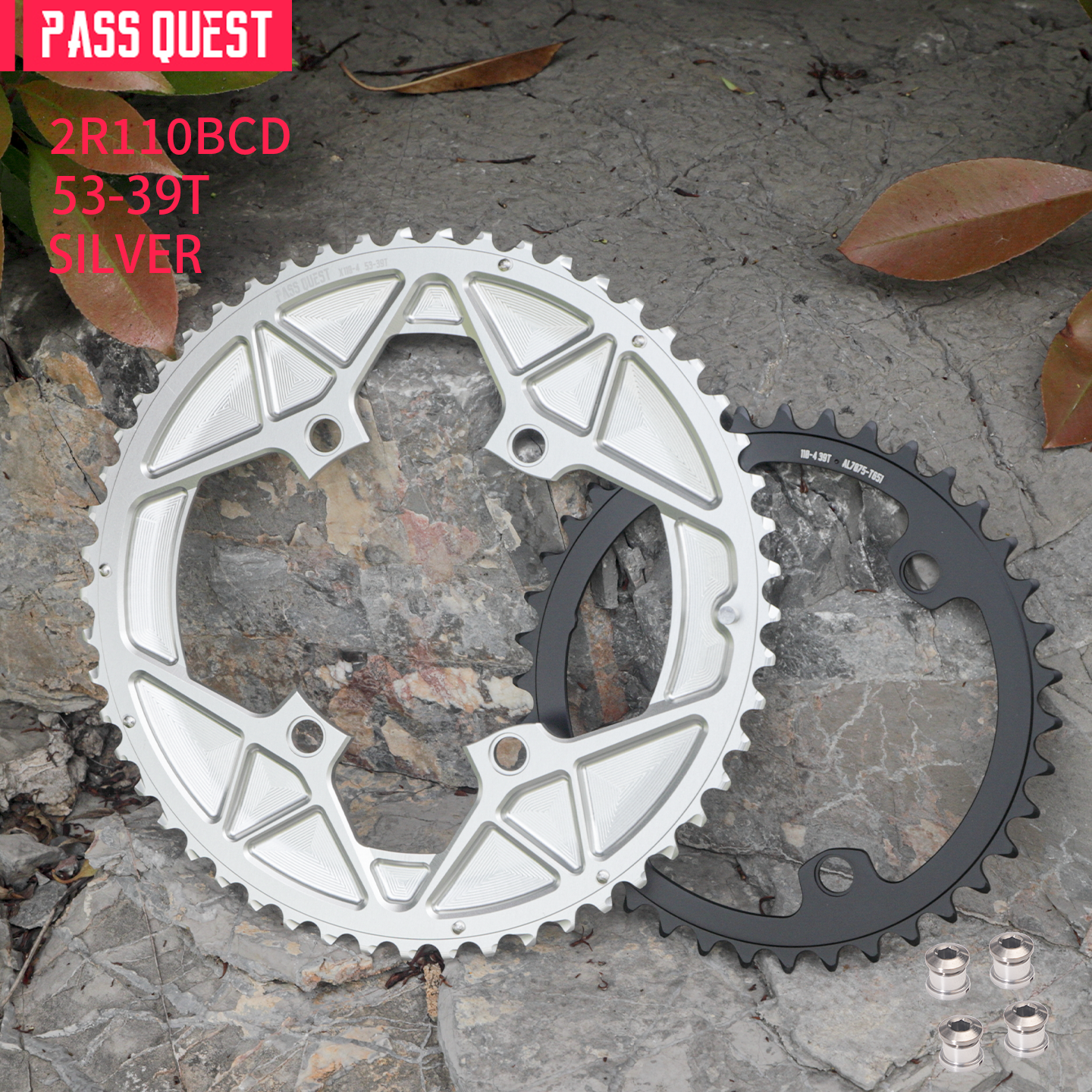 PASS QUEST 2X 110BCD Universal Textured Crankshaft Sprocket Set 11-12S