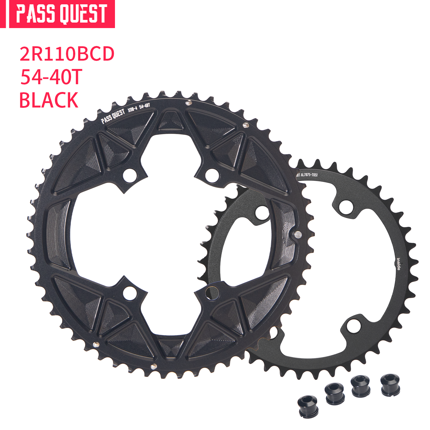 PASS QUEST 2X 110BCD Universal Textured Crankshaft Sprocket Set 11-12S