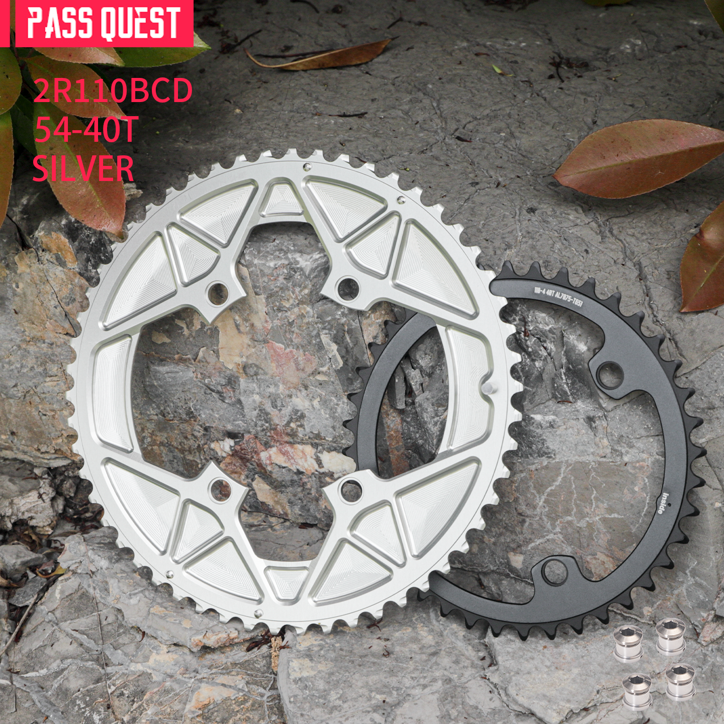 PASS QUEST 2X 110BCD Universal Textured Crankshaft Sprocket Set 11-12S