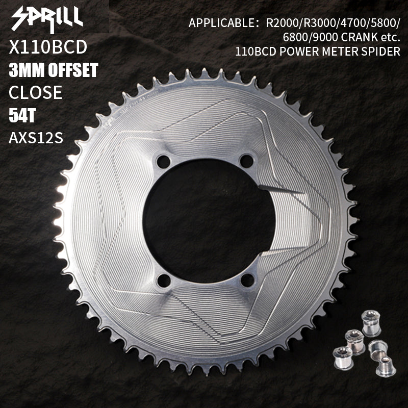 PASS QUEST SPRILL X110BCD 3mm offset AXS (4-bolt AERO) Round Narrow Wide Chainring