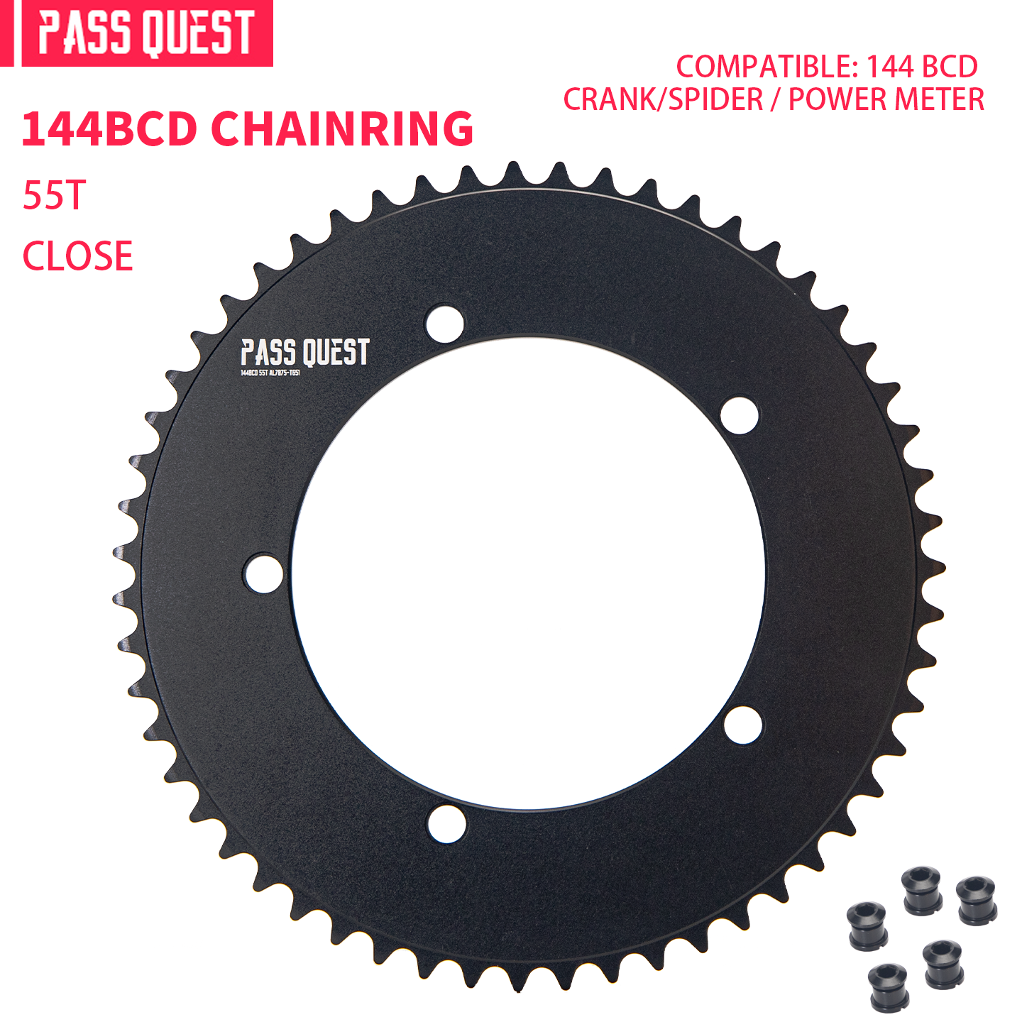 PASS QUEST 144 BCD 1/8" Fixie Single Speed BMX Track Chainring 42-70T