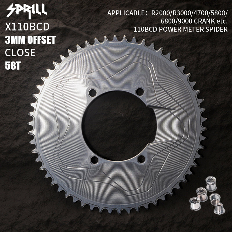 PASS QUEST SPRILL X110BCD 3mm offset (4-bolt AERO) Round Narrow Wide Chainring