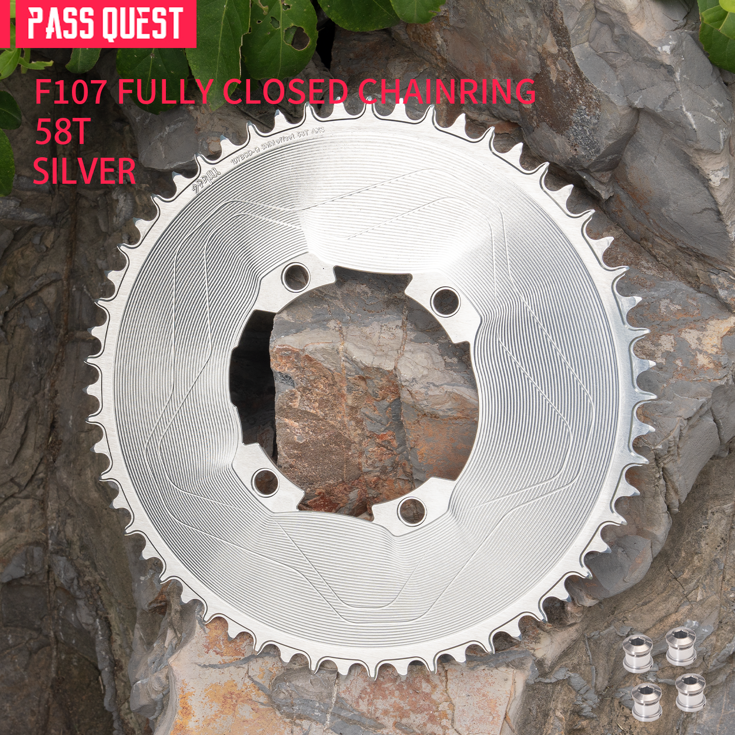 PASS QUEST SPRILL F107BCD 3mm offset AXS (4-bolt AERO) Round Narrow Wide Chainring