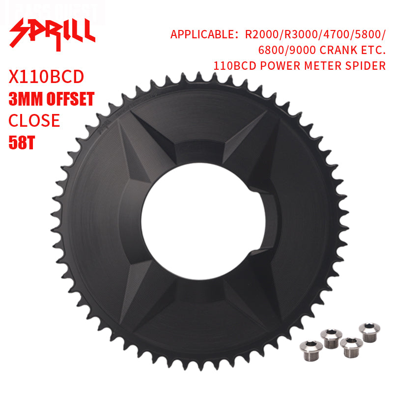 PASS QUEST SPRILL X110BCD-3S 3mm offset (4-bolt AERO) Round Narrow Wide Chainring