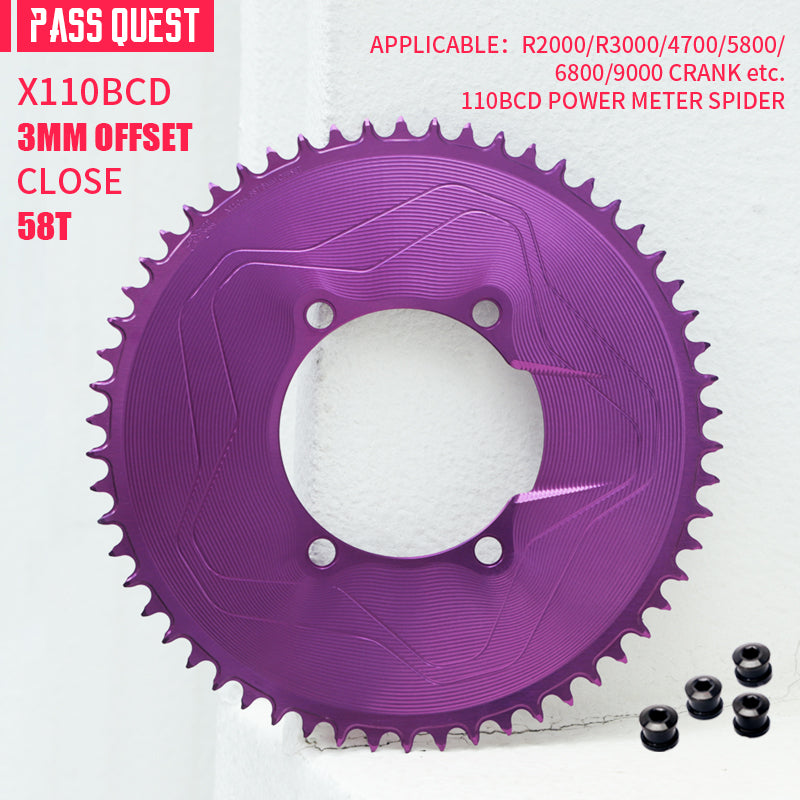 PASS QUEST SPRILL X110BCD 3mm offset (4-bolt AERO) Round Narrow Wide Chainring