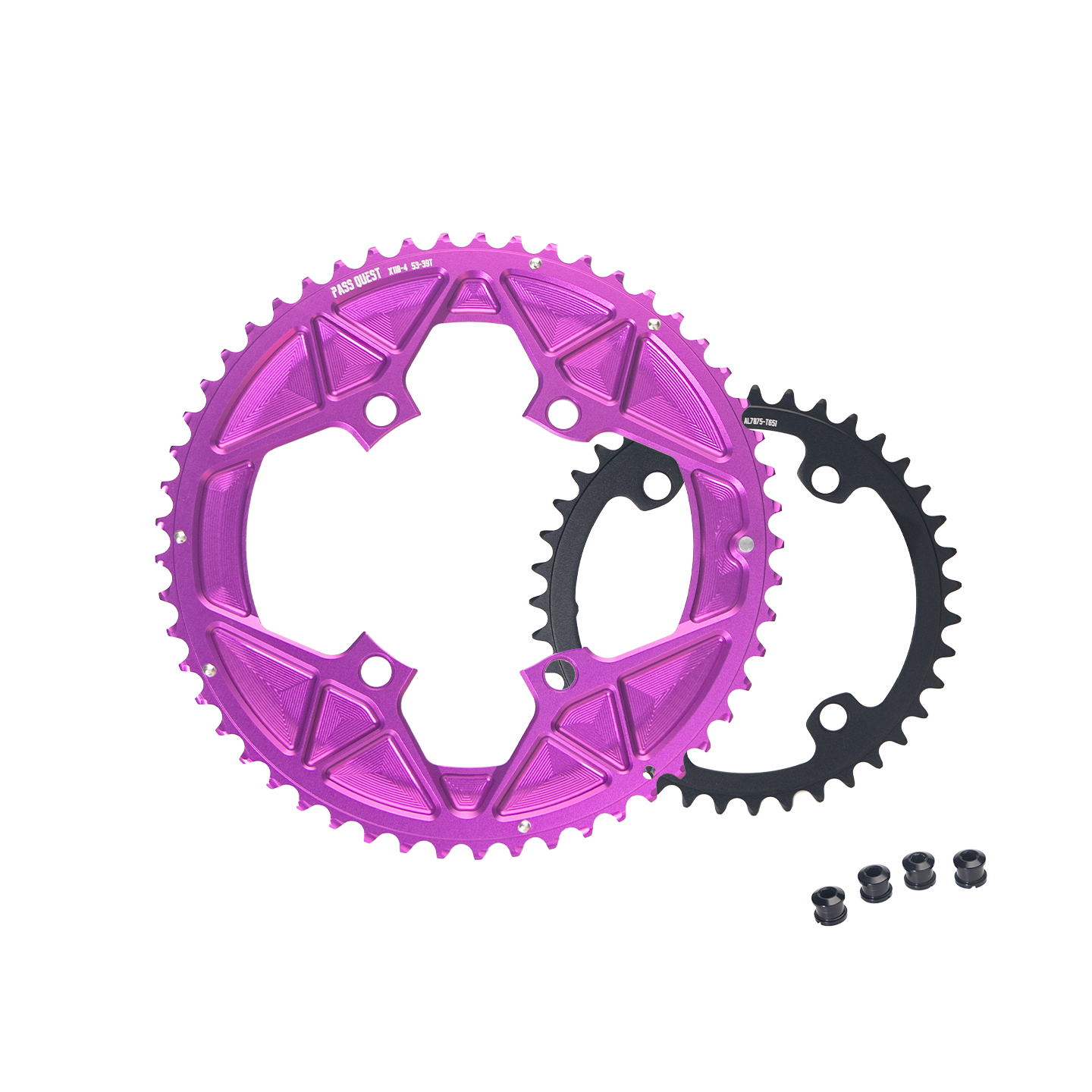 PASS QUEST 2X 110BCD Universal Textured Crankshaft Sprocket Set 11-12S