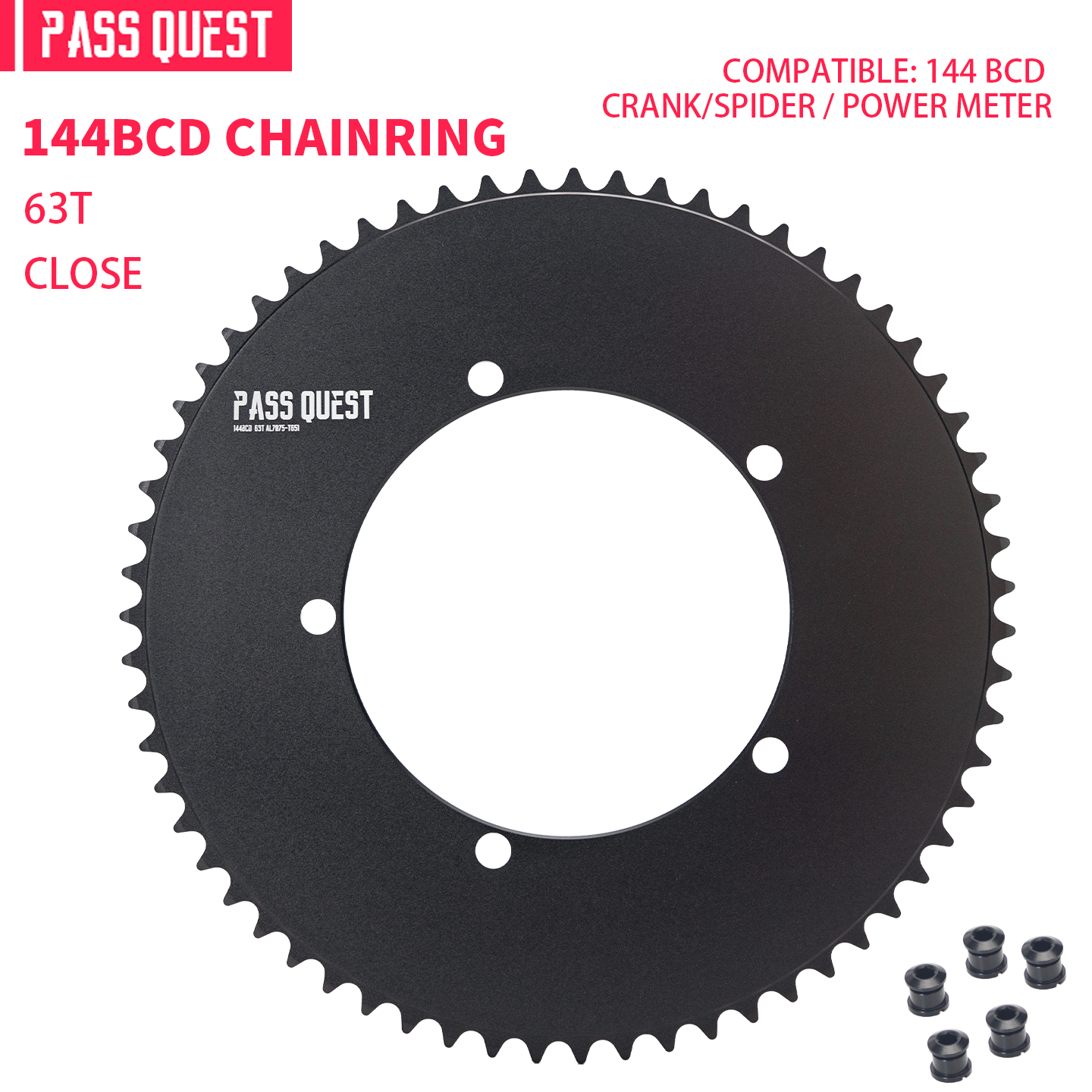PASS QUEST 144 BCD 1/8" Fixie Single Speed BMX Track Chainring 42-70T