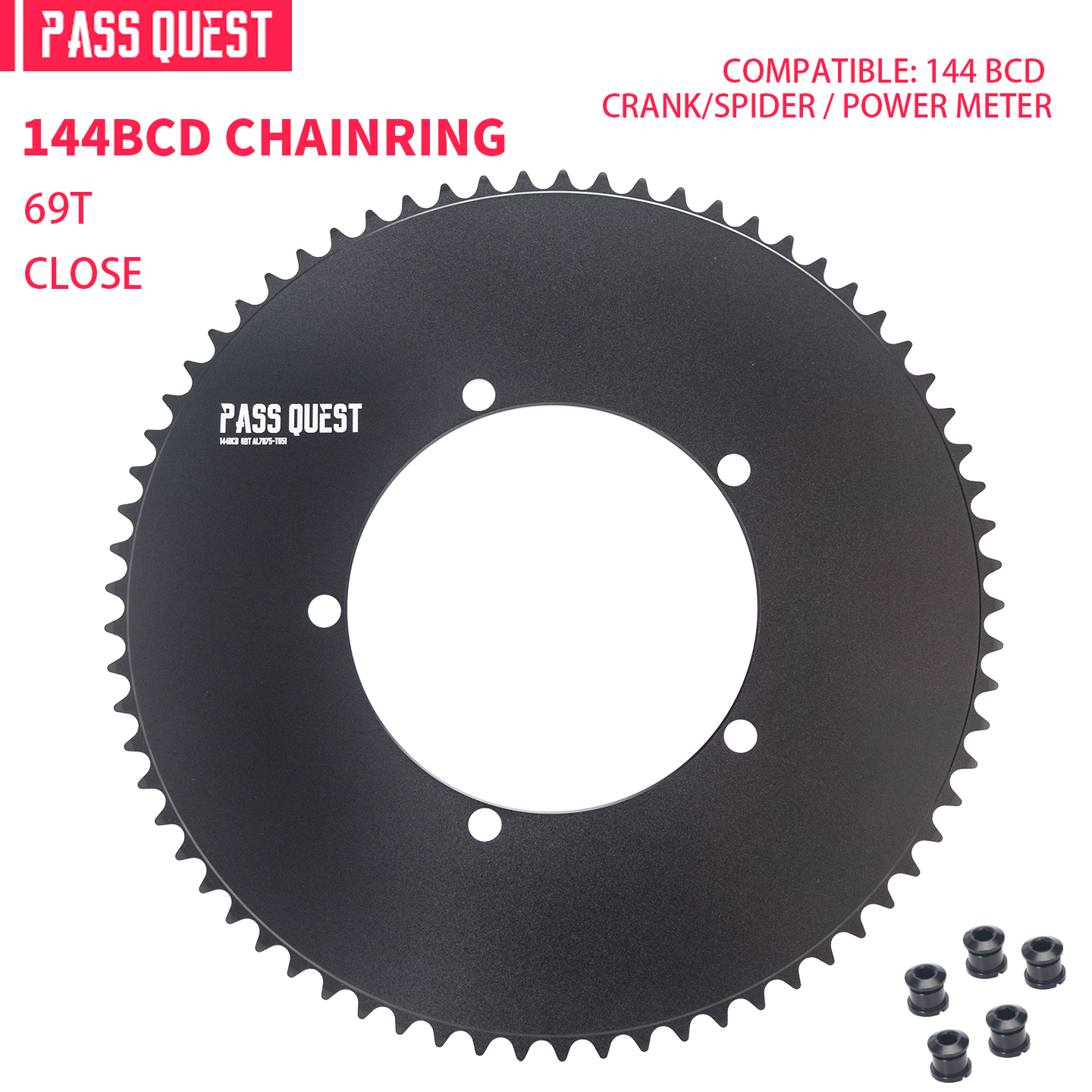 PASS QUEST 144 BCD 1/8" Fixie Single Speed BMX Track Chainring 42-70T