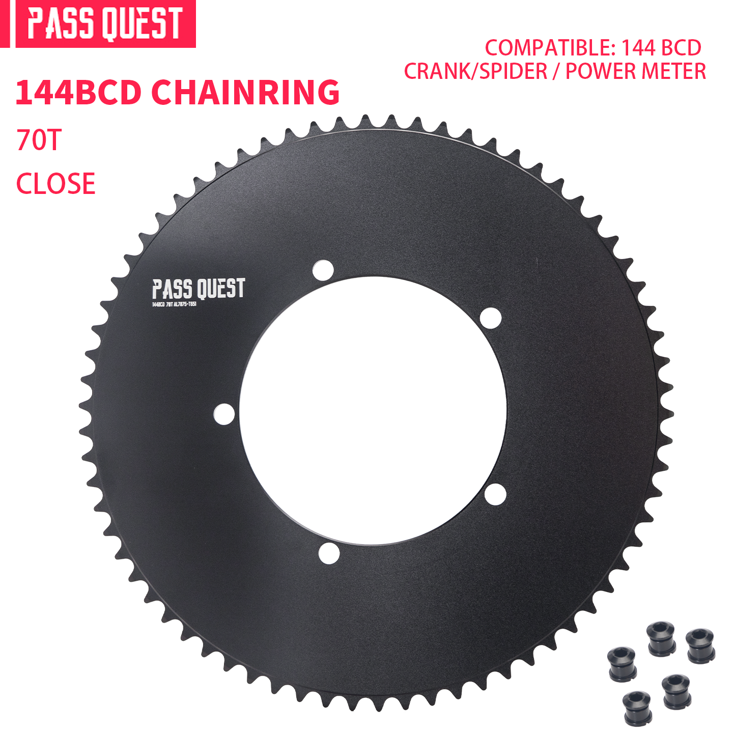 PASS QUEST 144 BCD 1/8" Fixie Single Speed BMX Track Chainring 42-70T
