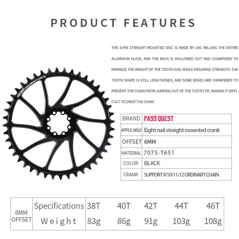 GXP 8 Nails (6mm offset) Round XX SL Narrow Wide Chainring