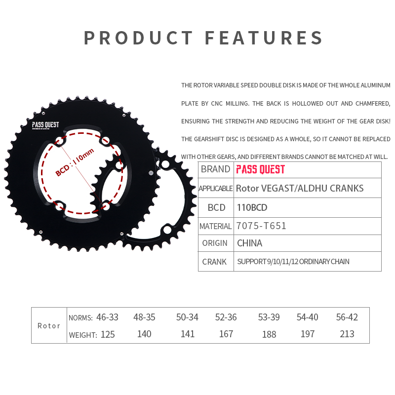 ROTOR 110BCD 2X Sprocket AERO crankshaft set Road bike Gravel bike