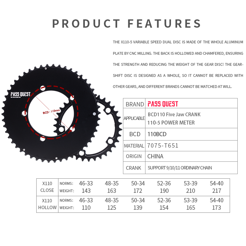 110BCD (5-bolt AERO) 2X Sprocket Round Road Bike Foldable Bicycle 11/11-12 speed Gravel bike