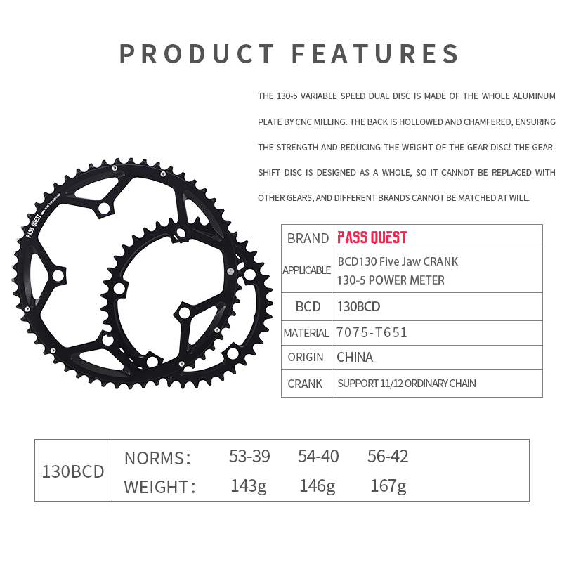 130BCD (5-bolt HOLLOW) 2X Sprocket Round Road Bike Foldable Bicycle 11-12 speed Gravel bike