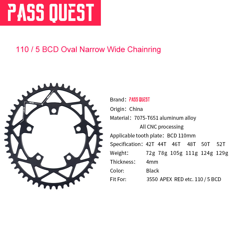 110BCD (5-bolt Oval) Road Bike Narrow Wide Chainring